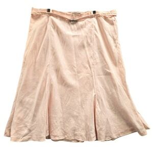 Lauren Ralph Lauren Pink Linen A-Line Midi Skirt Plus Size 22W Art Deco Buckle